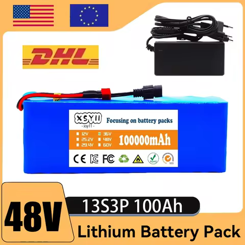 48V 100Ah 18650 Rechargeable Lithium Battery Pack 13S3P 500W Power 48v 100ah Battery 48v Lithium Bat