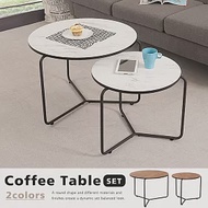 《Homelike》赫爾美圓形大小茶几組(二色) 矮桌 圓桌- 大理石紋