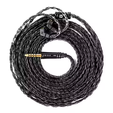 KBEAR JunTian Chord Classic Black Headphone Cable 5N Single Crystal Copper Silver-plated HiFi Earpho