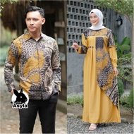 lokal Couple Batik - Gamis Batik Katun Kombinasi Polos - Gamis Batik S