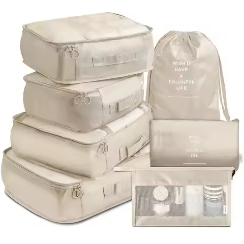 7Pcs Folding Travel Organizer Storage Bags Wardrobe Cube Suitcase Packing Set Storages Luggage Cloth