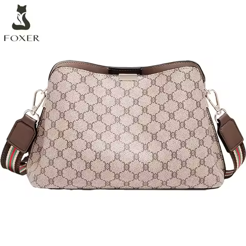 FOXER Monogram Women Shoulder Tote Bag 2026 Fashion Commuter Female Large Crossbody Purse for Mom