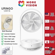 Uringo Rotating Fan Remote Control Air Circulation Portable Foldable LED Light Bedroom Mute Folding Wall-Mounted Table