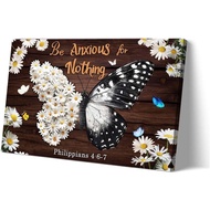 Butterfly Wall Art Flower Decor Prints Be Anxious For Nothing Wall Art Philippians 4 6-7 Bible Verse