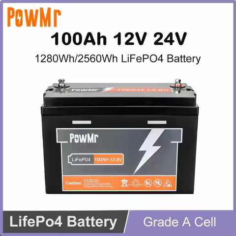 PowMr 12V 24V 100Ah LiFePO4 Battery Pack Grade A Cell Lithium Iron Phosphate Batteries 6000+ Cycles