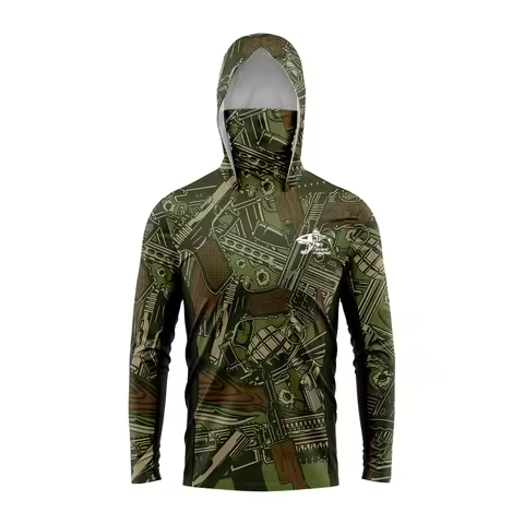 GG New Men's UV Mask Hooded Performance Fishing Shirt Breathable Mesh Fabric Long Sleeve UPF50+ Angl