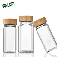 TAYLOR1 Spice Jars, Glass Square Spice Bottle, Airtight Perforated with Bamboo wood lid Transparent Seasoning Bottle Powder