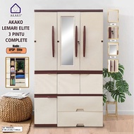 JUMBO LEMARI PLASTIK AKAKO 3 PINTU KACA CERMIN ELEGANT LP3EP