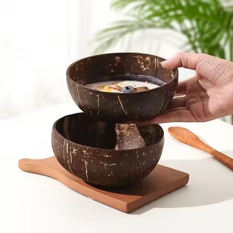 Wholesale Natural Coconut Bowls For Serving Dishes Salad Oatmeal Yogurt Reusable Wooden Coconut Shel