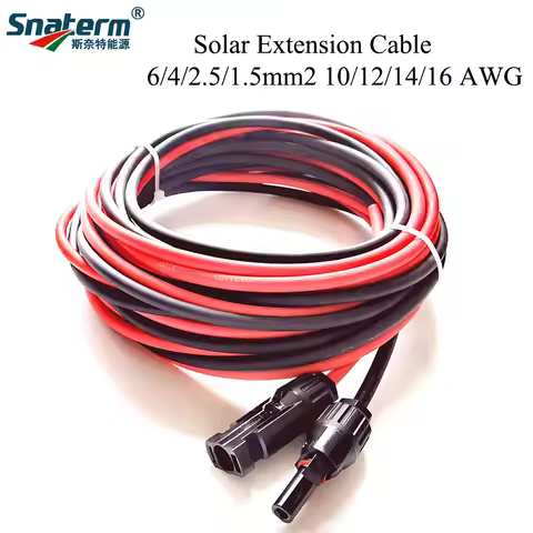 1 Pair Solar Panel Extension Cable Copper Wire 6 4 2.5 mm² 10 12 14 16 AWG Black and Red with Solar 