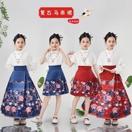 2026年新荷花马面裙套装夏日常薄短袖短裙新中式儿童演出Chinese Traditional Hanfu Child Clothing Kids Boy Performance Costume Gi
