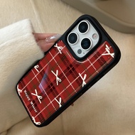 case for iphone xr 11 12 13 14 15 16 pro max plus air back cover red plaid bow pattern tpu case hita