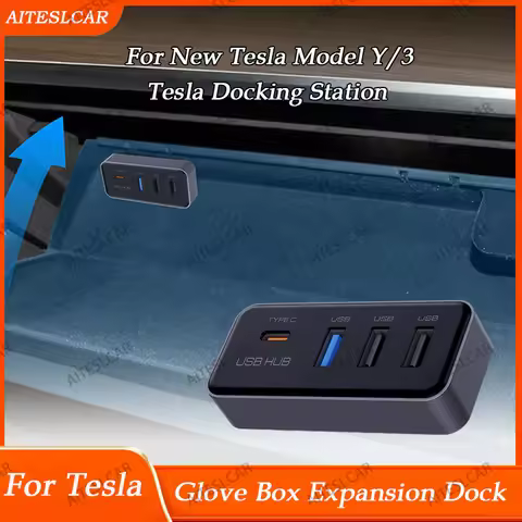Docking Station USB Hub 4-in-1 for Tesla Model 3 Model Y Glovebox for Dashcam Flash Drive Charger Da