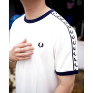 Fred Perry-Fred Perry Taped Ringer T-Shirt Snow White High Quality/Baju Kaos Import Pria Fred Perry/