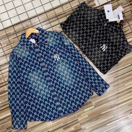 MLB 男女款NY滿標老花聯名牛仔潮牌長袖襯衫 Long Sleeve Shirts  襯衫
