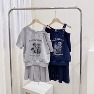 Live Style Mar26-088 Solid Color Off-The-Shoulder Dog Printed Top Pleated Skirt Suit ️ Reach Amount 