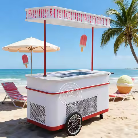 Gelato Display Freezer Flower Trolley Cart Mobile Food Cart Street Food Car Outdoor Ice Cream Food I
