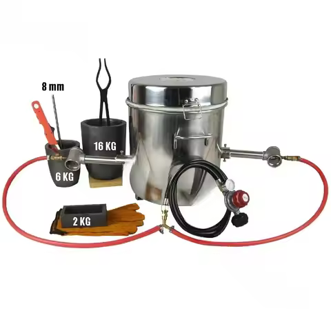16 KG Large Gas Metal Melting Furnace Kit 2642°F / 1450°C Propane Forge Dual Burner 2 Crucibles Foun