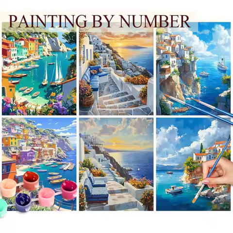GATYZTORY Diy Painting By Numbers For Adults Town Landscape Coloring By Numbers Islands Paint On Num