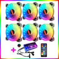 全城熱賣 - 酷月玉魄rgb風扇 12cm機箱風扇靜音幻彩發光臺式電腦靜音散熱風扇（6個玉魄RGB風扇+1套音樂控制器）