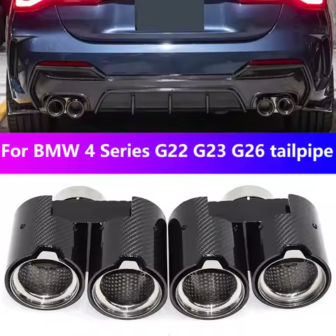 For 2021+ BMW 4 Series 425i 430i G22 G23 G26 Exhaust Pipe Upgrade Carbon Fiber Black Quad Muffler No