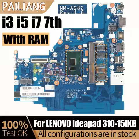 For LENOVO Ideapad 310-15IKB Notebook Mainboard NM-A982 i3 i5 i7 7th Gen 4G RAM 8S5B20M29185ZZ Lapto