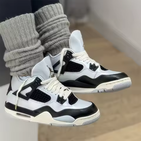 Nike Air Jordan 4 GS "Pure Platinum" White and Black Mid-top Basketball Shoes FZ8585-070