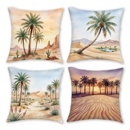 Watercolor Desert Oasis Palm Trees Throw Pillow Cover Home farmhouse outdoor decoration cushion cove