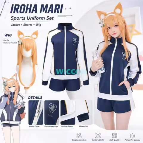 Iochi Mari Cosplay Anime Blue Archive Hanekawa Hasumi Coat Top Shorts Wig Hair accessory Prop School