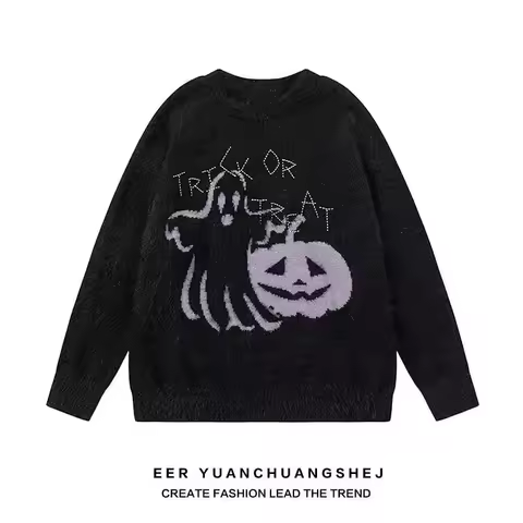 Halloween Pumpkin Ghost Men O Neck Long Sleeve Sweater Fairy Graphic Funny Fashion Loose Couple Clot