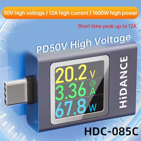 HDC-085C DC 4.5-50V 0-12A PD3.1 Multi-function Digital Display DC Voltage Ammeter Power Meter Type C