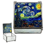 Ebros Vincent Van Gogh Starry Night Stained Art Glass Decorative Box With Metal Frame 4"X4" Museum o