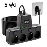 1 Pc Multi-socket Power Strip พร้อมระบบป้องกันไฟกระชาก4 ช่องจ่ายไฟ3 USB-A และ 2 พอร์ต USB-C1 นาฬิกาส