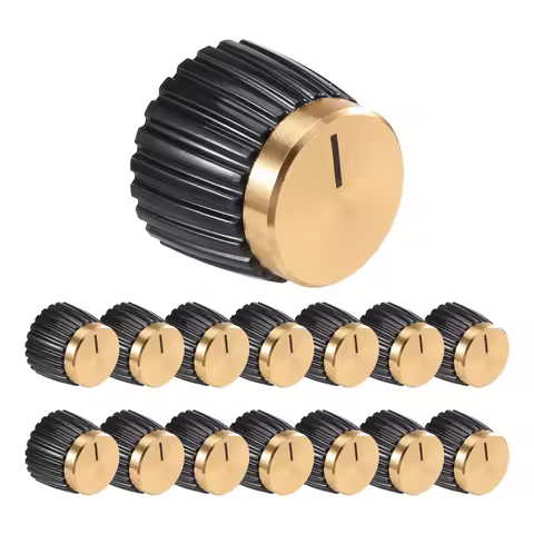 A91P 15Pcs Guitar AMP Amplifier Push on Fit Knobs Black with Gold Aluminum Cap Top Fits 6Mm Diameter