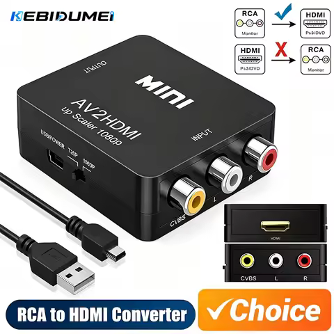 KEBIDUMEI RCA To HDMI Converter 1080P AV To HDMI Adapter AV2HDMI AV/CVSB To HDMI-compatible AV To HD