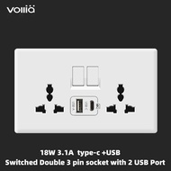 Vollia Rimless Electrical Wall Switch and Socket Panel for Home 1/2/3/4 Gang 1/2 Way Switch for Light Modern Multi Socket with USB 20A Water Heater Switch 3 Pin Power Plug Universal Wall Socket 220V International Switch Off/on Lamp Doorbell/Dimmer Switch