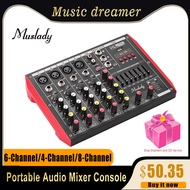 Muslady 6-Channel Audio Mixer Console Portable 8-Channel Mixer EQ Mixer Audio Built-in 48V Phantom Power 4-Channel USEU plug DJ