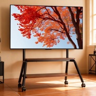TV stand with movable walnut-colored tray, floor stand for 55-inch TVs, universal TV cart