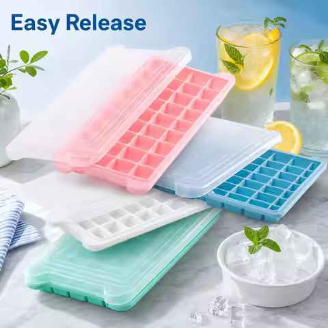 Silicone Ice Cube Tray with Lid 36-Cavity Easy Press Release Ice Mold Freezer Stackable Pastel Mini 