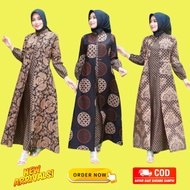 MURAH Baju Gamis Batik Wanita Modern Kombinasi Polos Pekalongan Jumbo