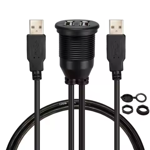 USB 2.0 Panel Flush Mount Outlet Cable Auto Car Flush Mount Extension Cord for Car Truck Boat USB Ex