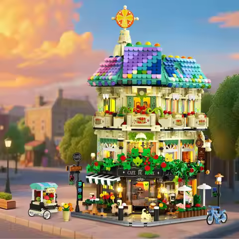 INSOON Flower Cafe House Building Block City Street Shop Construction Art Architecture Model Home De