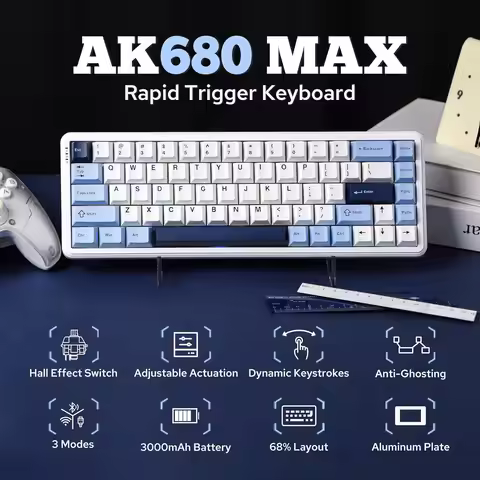 AJAZZ AK680 MAX 68 Keys Wired Gaming Keyboard, 8K/1K Switchable Polling Rate, Hall Magnetic Switch R