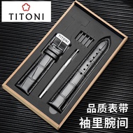 Titoni Cowhide Watch Strap Genuine Leather Strap Titoni Pin Buckle Watch Bands Black Brown 18 19 20m