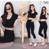 Imported 7/8 plain leggings / imported short 7per8 highwaist plain leggings / aerobic lejing / calf 