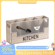 In stock-Kitchen Counter Utensil Holder Metal Paired with Wood Flatware Organizer 4 Compartments for