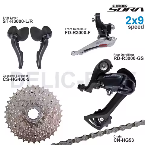 SHIMANO SORA R3000 2x9 Speed Groupset with ST-R3000 FD-R3000 RD-R3000 Cassette Sprocket CS-HG400 Cha