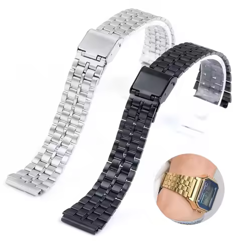 For Casio A159W-N1 A158WA A168 F91W AE1200/1300 Silver Black Gold Vintage Small Square Stainless Ste