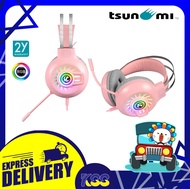 หูฟังเกมมิ่งส์สายหวาน TSUNAMI M10 PINK GAMING HEADSET VIRTUAL SOUND 7.1 USB RGB เปิดบิล Vat ได้ พร้อ