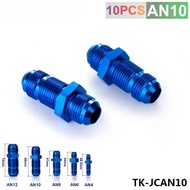 10AN AN-10 7/8 MALE THREAD STR  AIGHT BULKHEAD FLARE BLUE ALUMINUM FINISH FITTING